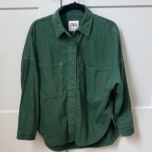 Zara Dark Green Button-Front Utility Shirt